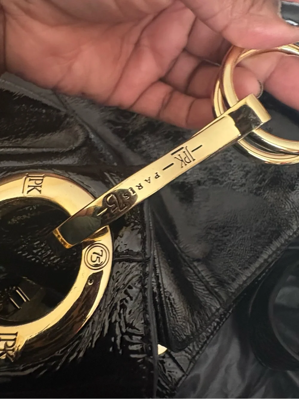Black Patent Leather Hobo Bag with Gold Hardware